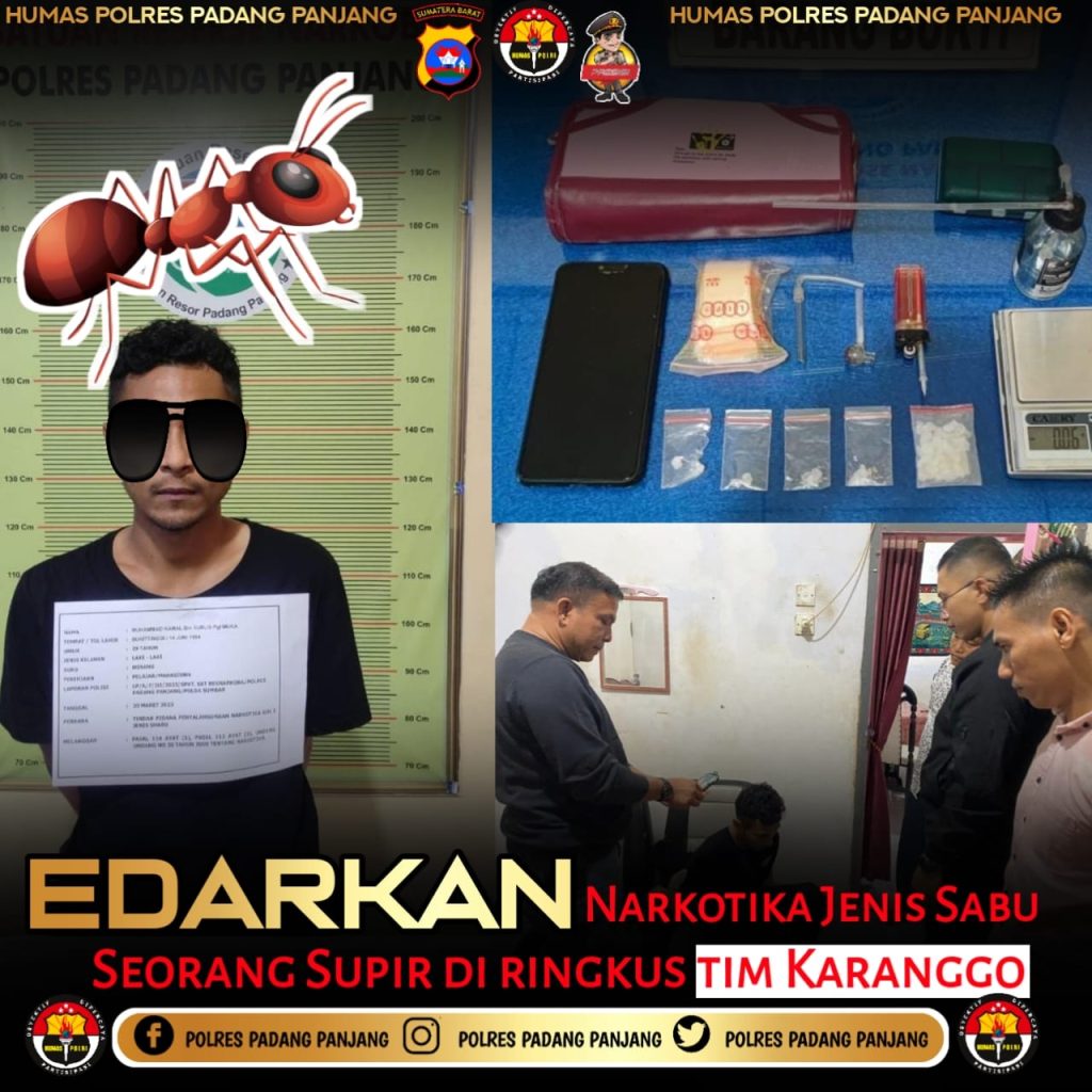 Tim Karanggo Polres Padang Panjang Tangkap Pengedar Narkotika, Amankan 5 Paket BB Sabu