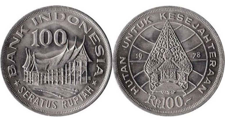 1. Uang koin kuno Indonesia Rp100 (1978)