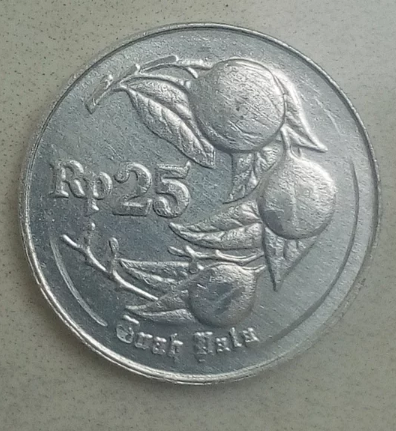 Uang koin kuno Rp25 (1996) Buah pala